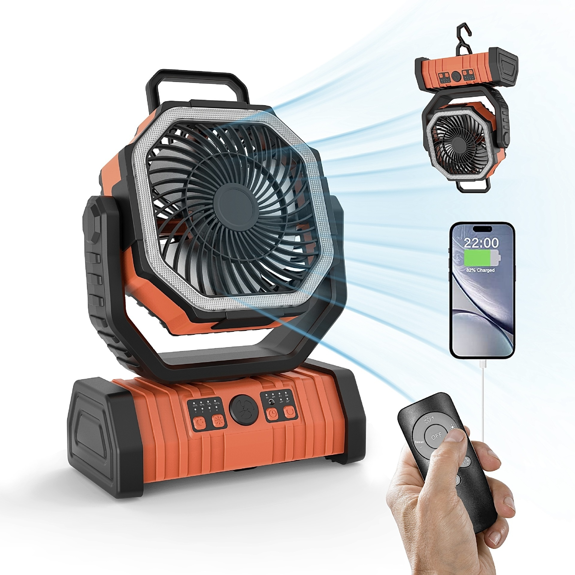 Rechargeable Camping Fan with LED Light & Power Bank