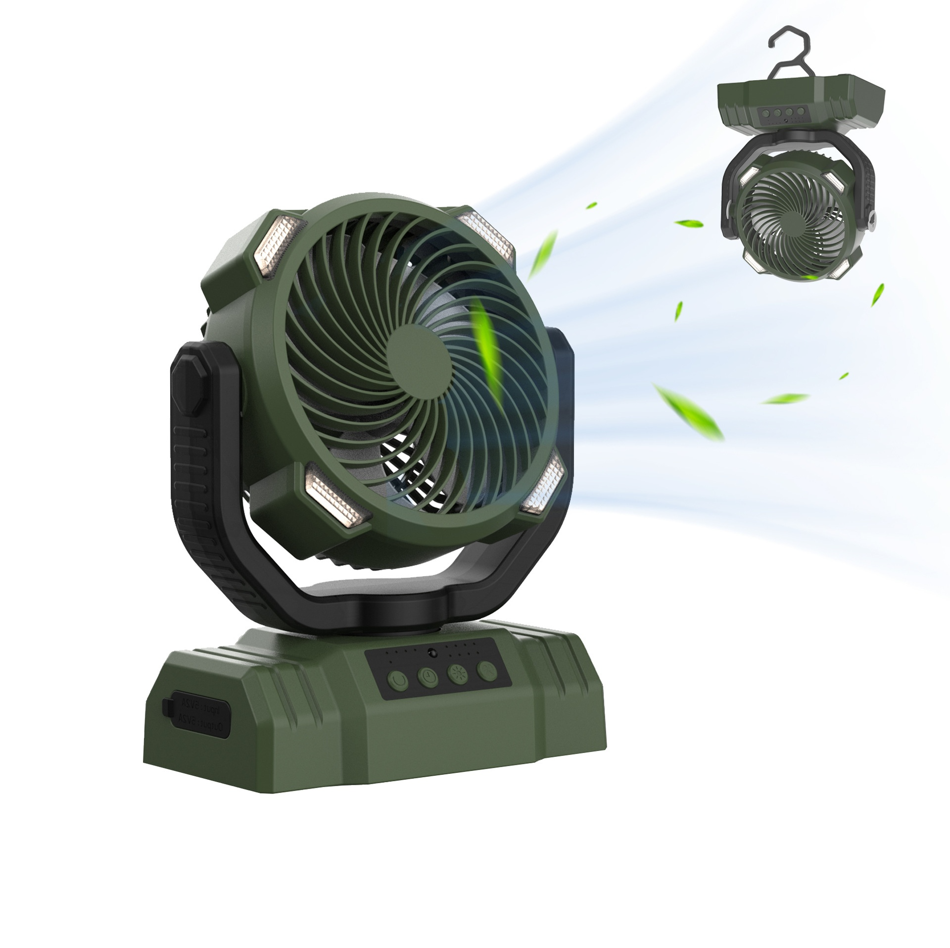Rechargeable Camping Fan with LED Light & Power Bank