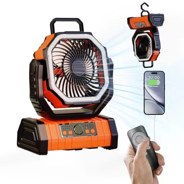 Rechargeable Camping Fan with LED Light & Power Bank