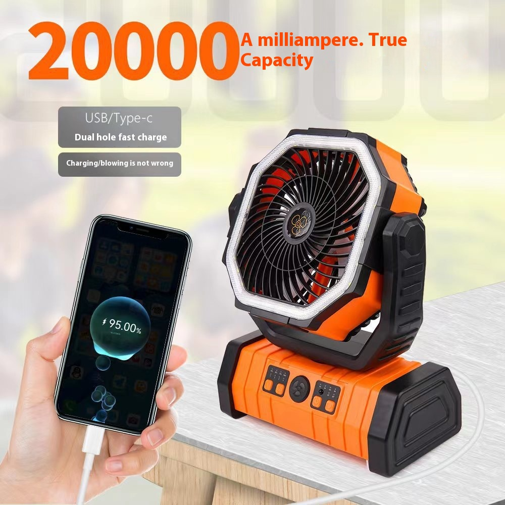 Rechargeable Camping Fan with LED Light & Power Bank
