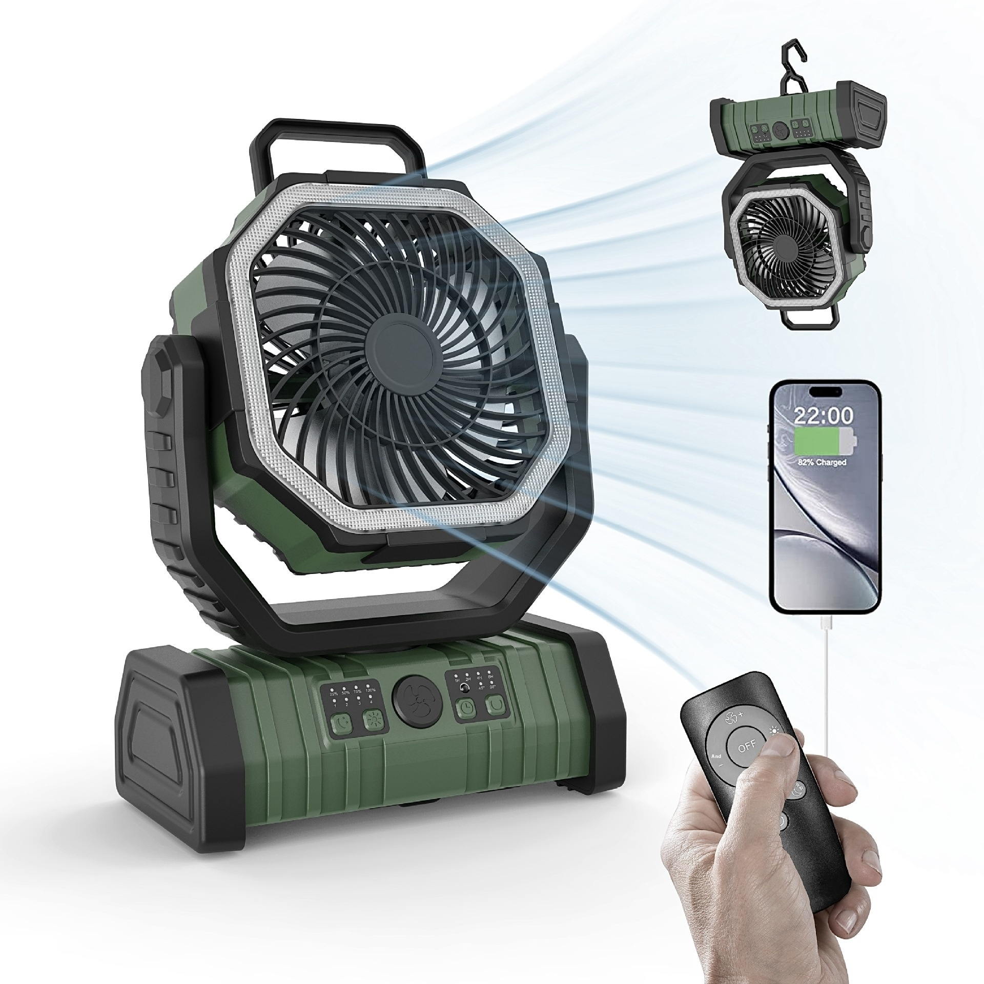 Rechargeable Camping Fan with LED Light & Power Bank